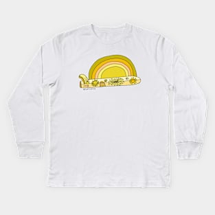 single fin radiate rainbows // retro surf art by surfy birdy Kids Long Sleeve T-Shirt